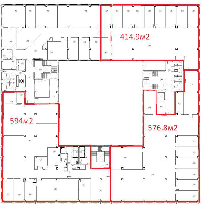 Планировка офиса 414.9-1585.7 м², 3 этаж, БЦ «Квартал Менделеева, корпус 1»